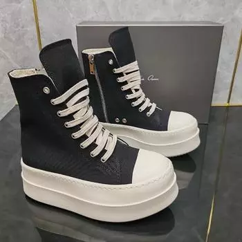 Thick Bottom NEW Heightens Canvas with Thick Soles, and The Top Layer of Cowhide High-top Shoes Is Necessary for Small People. 36