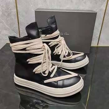 Thick Bottom New Ro Dark High-top Long Shoelaces Men s Shoes Design Sense Leather Pentagram Platform High Street Women s Shoes. 36
