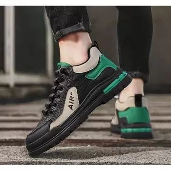 Thick Bottom Non-slip Male Footwear 2024 New Leather Casual Shoes Korean Breathable Work Shoes Trend Tenis Masculino Plate Shoes 39 бежевый
