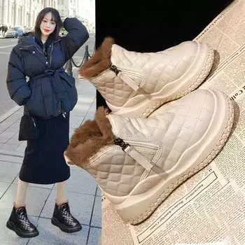 Нескользящие зимние ботинки с толстой подошвой, женские зимние утепленные ботинки из хлопка с флисовой подкладкой, легкие повседневные ботинки с подошвой Muffin Bottom 35