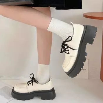 Туфли на толстой платформе, женские, британский студенческий стиль, новый стиль, белые, модные, универсальные, повседневные, кожаные туфли в стиле ретро 35