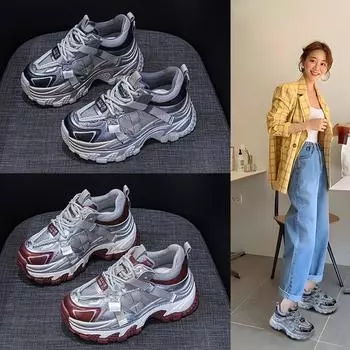 Туфли на толстой подошве, повседневная модная обувь, спортивная женская обувь 33 красный