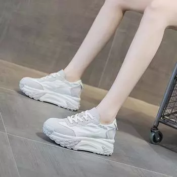 Thick bottom pops shoes casual fashion sports board shoes round head women s shoes 33 бежевый