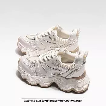 Кроссовки на толстой подошве, повседневная обувь, дышащие, легкие кроссовки 34 бежевый