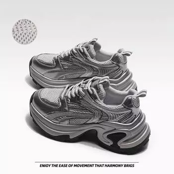 Кроссовки с толстой подошвой, сетчатые, дышащие, универсальные, легкие, повседневные кроссовки для бега 35 чёрный