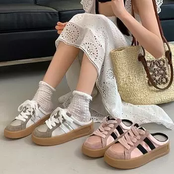 Thick Bottom Retro Baotou Half Slippers Female Summer Wear 2024 New Lazy Slip-on All-match Casual Shoes 35 розовый