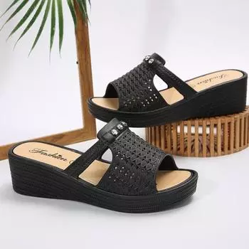 Thick Bottom Slippers Women 2024 Summer Fashion Versatile Wedges Beach Shoes Woman Home Non-slip Flat Comfort Sandals Slides 36 бежевый