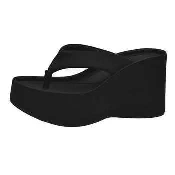 Thick bottom slope heel flip-flops women s summer wear 2025 new small height increase super high and fashionable versatile cool slippers 35 чёрный