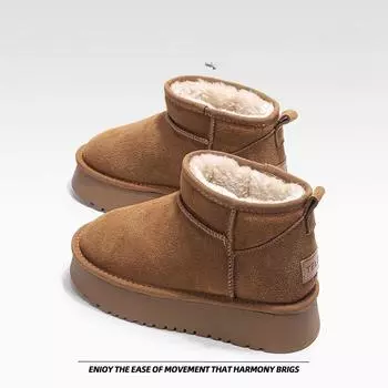 Thick bottom snow boots women fur one short boots padded waterproof warm cotton shoes 34 верблюд