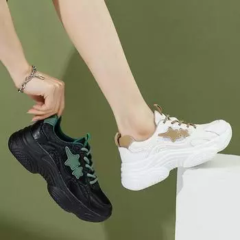 Толстая подошва тонкие сетчатые кроссовки повседневная женская обувь 35 белый