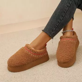 Женские полутапочки с толстым носком, на осень и зиму, с мехом, с подкладкой из овечьей шерсти, теплые, без застежек, из хлопка 35 чёрный