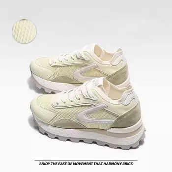 Туфли Forrest Gump с толстой подошвой и вафельным узором, дышащая сетка, повседневные спортивные туфли Pop Small White 34 белый