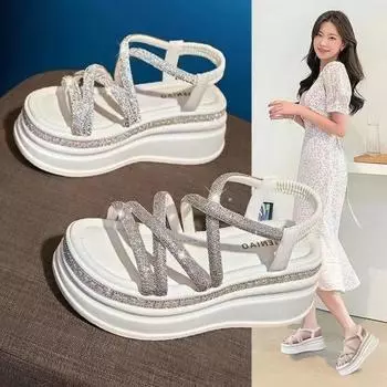 Женские босоножки на толстом каблуке 35 бежевый