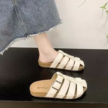 Thick-bottomed bag head half slippers women s summer outer wear new woven hollow retro silver pig cage sandals 35