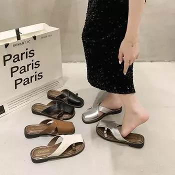 Thick-bottomed cool slippers niche design bag head slippers women wear 2024 summer new fashion retro one pedal 35 чёрный