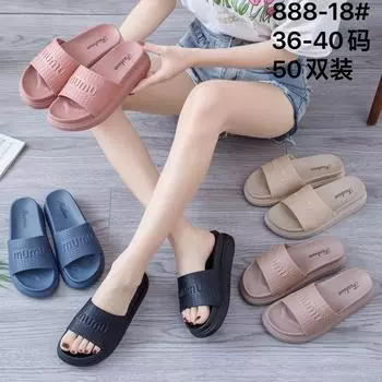 Thick-bottomed cool slippers women s summer wear 2025 new home indoor one-word solid-color beach slippers 36