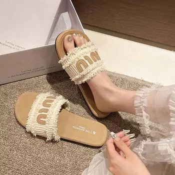 Thick-bottomed dopamine Boken slippers women s summer wear new fashion with skirt Velcro one-word cool slippers 35