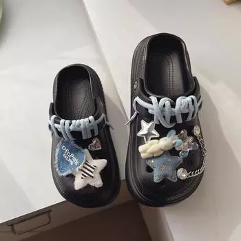 Thick-bottomed muffin hole hole women wear heightening new small non-slip bag head slippers in summer 36-37