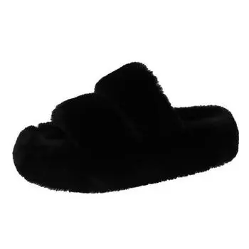 Thick-bottomed one-character fluffy slippers autumn and winter new leopard print outer slippers women s one-pedal cotton mop 35