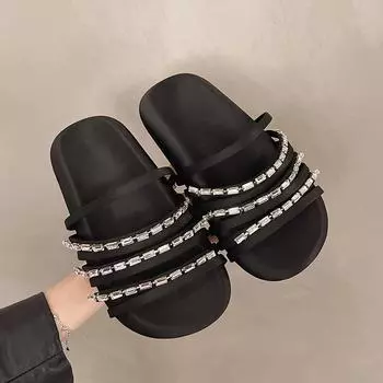 Thick-bottomed one-word slippers for women s new simple niche design sense, seaside beach cool slippers for women s summer wear 40