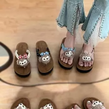 Thick-bottomed Shirley Mei girl flip-flops spring and summer fashion versatile leisure niche flat-bottomed beach outer slippers tide 35 чёрный