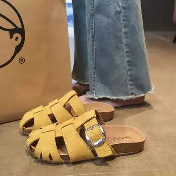 Thick-bottomed woven slippers women s new summer outer wear with skirt one-word cool slippers 35