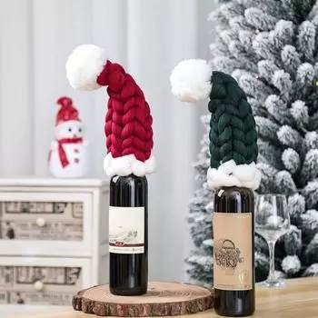 Thick Christmas Hat Wine Bottle Cover Soft Christmas Decorations Friend вино красного