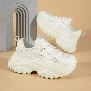 Thick Chunky Dad Sneakers Luxury Girls Walking Platform Shoes for Women Casual Leather Designer Vulcanized Brand Female Footwear 35