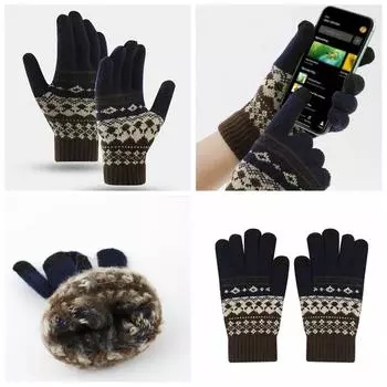 Thick Ethnic Style Gloves Solid Color Jacquard Gloves Warm Men Wool Mittens Women Style 1