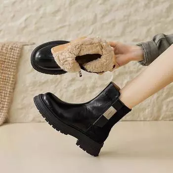 Thick fluff cotton women s shoes lightweight boots 2024 autumn and winter new popular British short boots warm and non-slip women s shoes 35