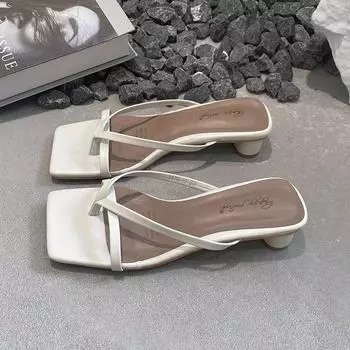 Thick heel flip-flops women s shoes wear 2024 new summer Korean version of toe sandals fairy wind cool slippers 34