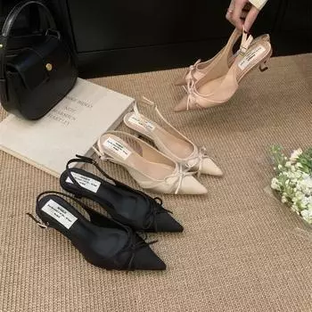 Thick Heel French Thick Heel Single Shoes Bow Women S Shoes Empty Bag Head Black Sandals 35 розовый