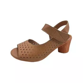 Thick heel hole sandals style breathable outer wear women s shoes high heel breathable simple wristband fish mouth mother shoes 35