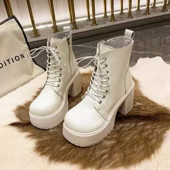 thick heel Martin boots autumn and winter new fashion side zipper women s shoes low tube high heel bright leather short boots 35