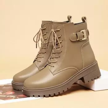 thick heel Martin boots women s winter velvet leather 2024 new soft leather short bootsshoes 35