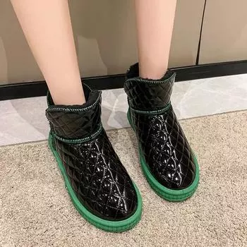 Thick Heel Plush Snow Boots Women 2024 New Fashion Boots Women Platform Keep Warm Cotton Shoes for Women Zapatos De Mujer 36 зелёный