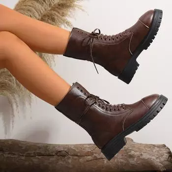 Thick heel retro British Martin boots women s boots 2024 new versatile fashion short boots locomotive boots medium boots 36 темно-коричневого