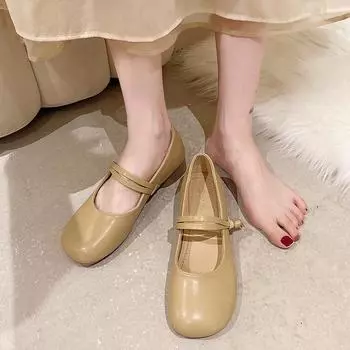 Thick heel retro girl single shoes 2025 spring and summer new small leather shoes fashion temperament evening shoes low heel casual single shoes 35