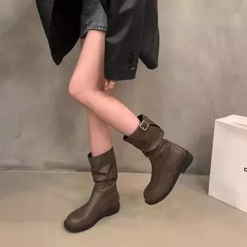 Thick heel retro medium boots knight boots women s shoes new autumn and winter single boots stacked small short boots Martin boots 35
