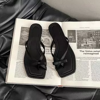 Thick heel sandals new bow cover toe cool slippers summer vacation flip-flops sandals 35