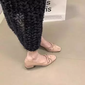 Thick heel small fragrant wind patent leather single shoes women s 2025 spring and autumn new versatile French splicing bow evening ladyshoes 40 красный