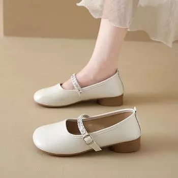 thick heel soft sole Mary Jane women s shoes summer new shoes comfortable single shoes versatile low heel small leather shoes 35