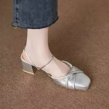 Thick heel square head Mary Jane shoes women s new wedge heel temperament women s shoes with skirts two wear fashion shoes 34