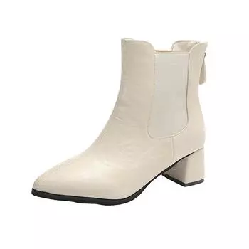 Thick heel temperament retro pointed middle heel fashion boots women s 2025 autumn new thin pleated short Chelsea boots 35