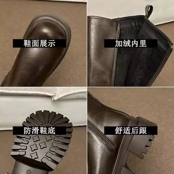 Thick heel thick sole fashion boots women s 2024 new British style side zipper fashion temperament boots street knight boots 35