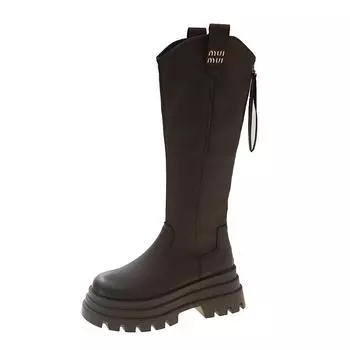 Thick heel thick sole V-mouth high heel boots 2025 thin but knee knight boots autumn zipper thin boots 35
