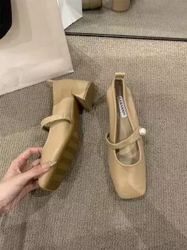 thick heel with Mary Jane shoes women s shoes spring and autumn new square head with skirt temperament single shoes 35