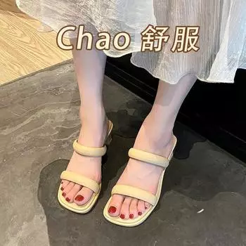 thick heel with small cool slippers women s summer 2024 new outer wear French retro temperament high heels sandals 35 чёрный