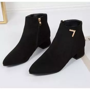 Thick High Heel Boots Square Toe Winter Chelsea Boots Women Ankle Boots Zipper Ladies Autumn Shoes Beige Black Red Size 35-42 35