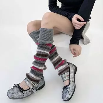 Thick Knitted Ruffle Socks Preppy Style Stockings Women Fashion Wool Leg Warmers Streetwear серый